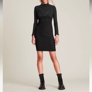 NWT Allsaints Sara Layered Mini Dress US Size 6 M Black Lace